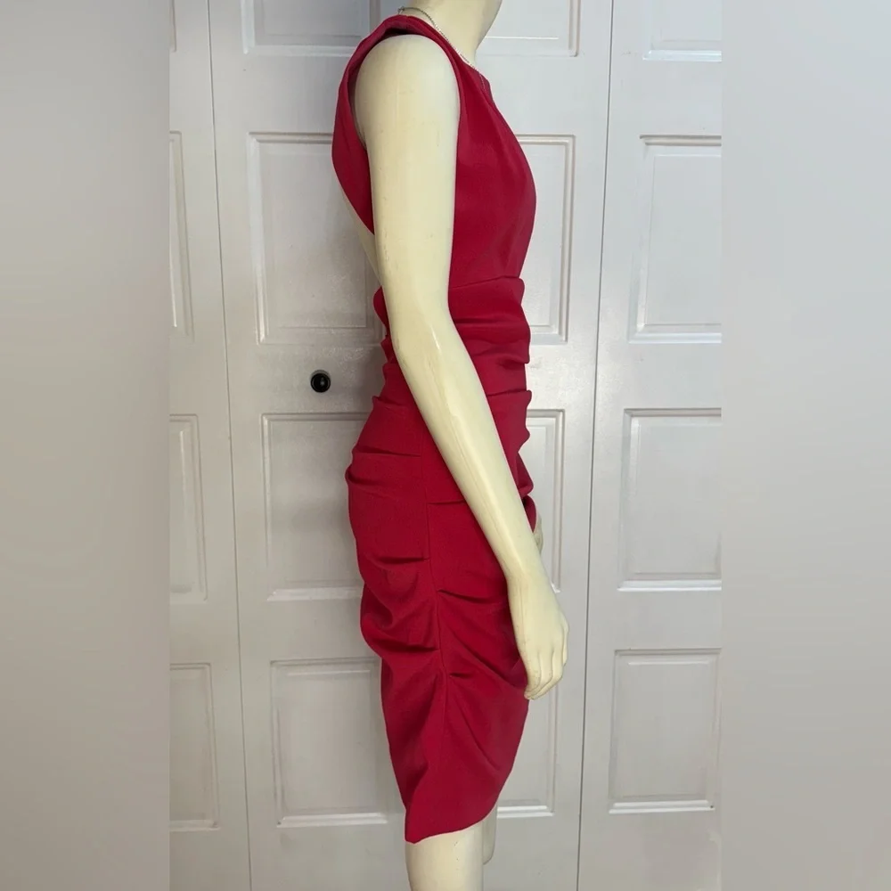 Nicole Miller Hot Pink Open-Back Ruched Sheath Dress - Size 4 - EUC